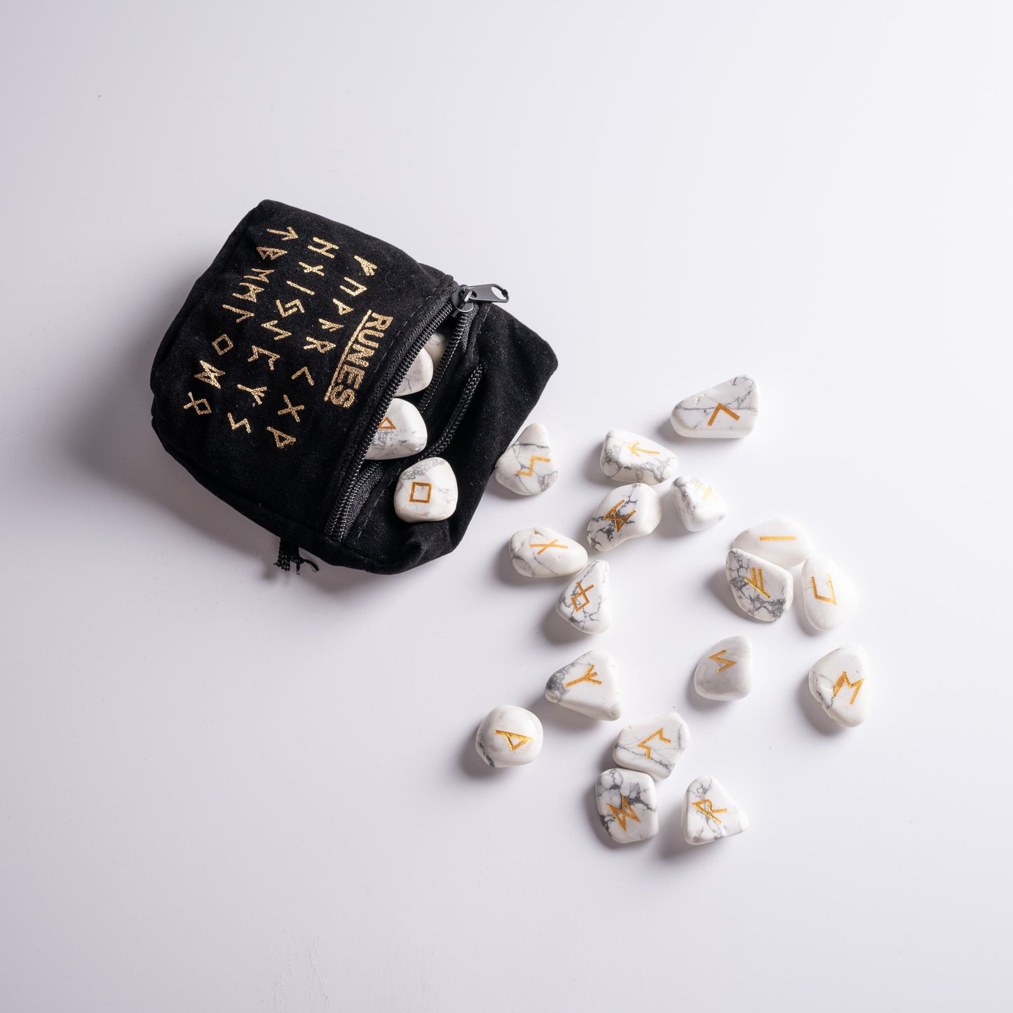Crystal of destiny runes of magic arranged on altar for balance and focus.