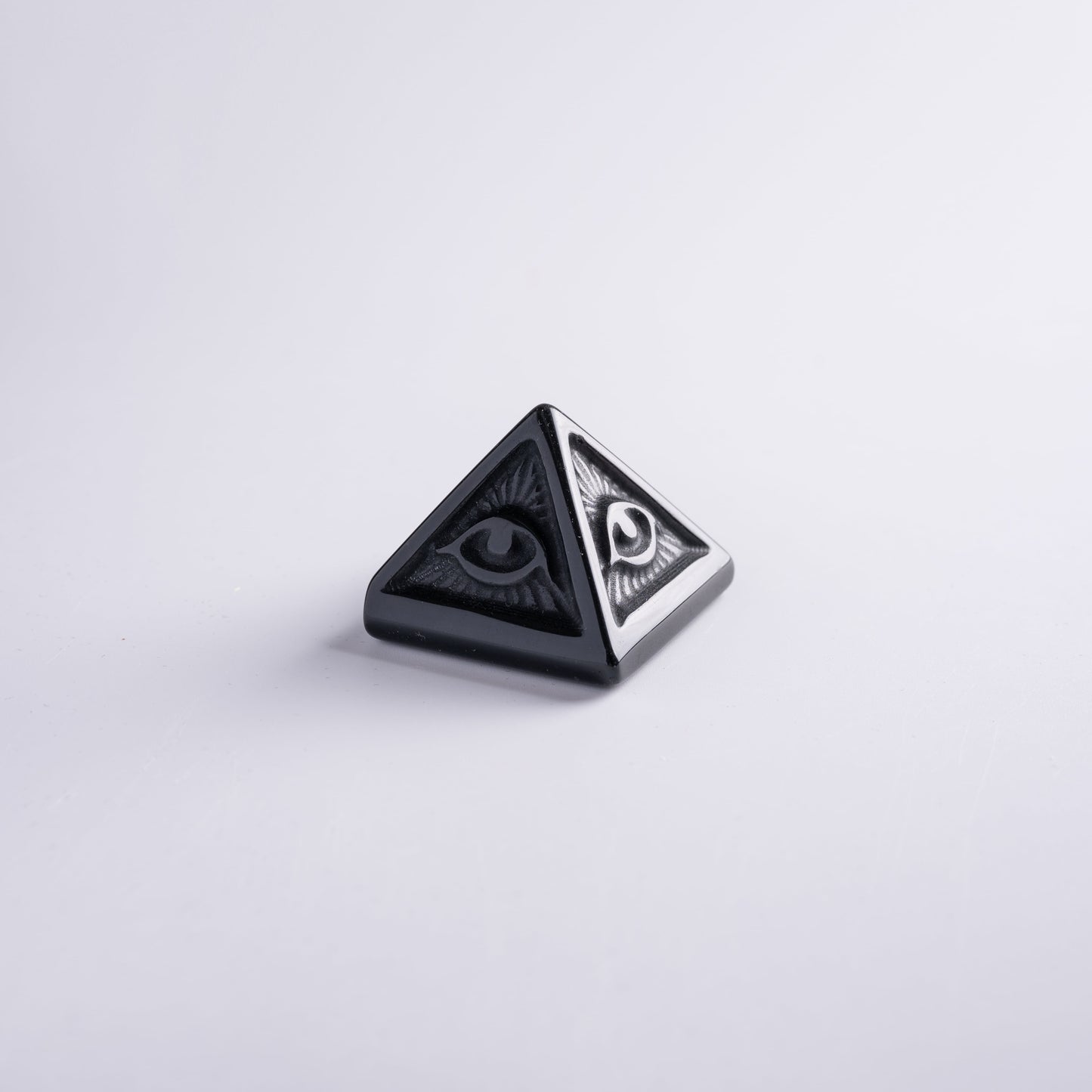 Evil eye pyramid triangle illuminati inspired charm in gift box.