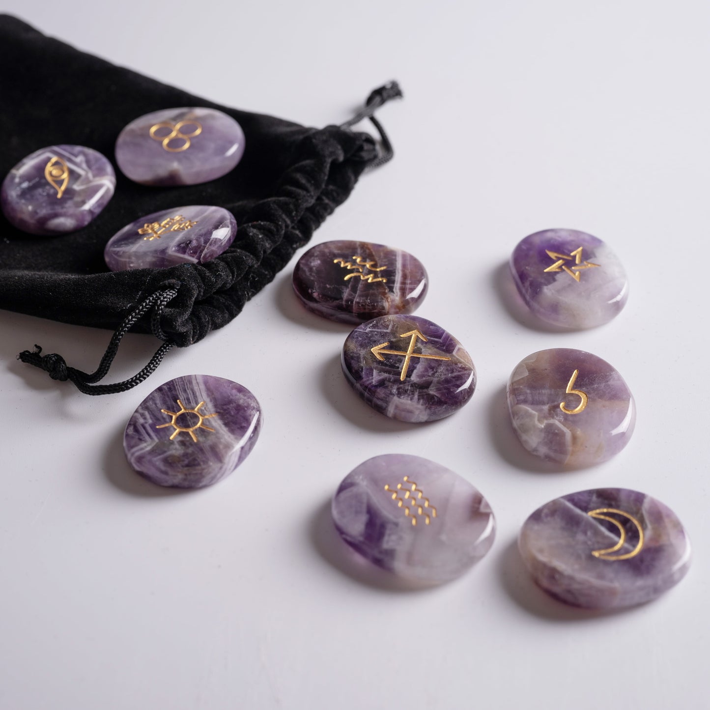 Crystal link runes placed on altar for meditation, love, and spiritual guidance.