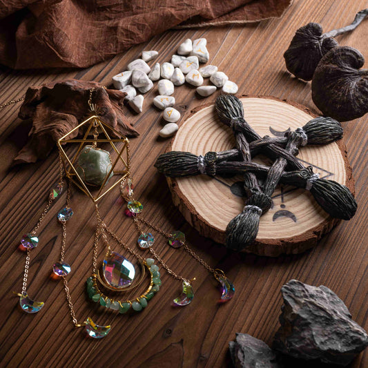 Complete Healing & Balance crystal set with mystical runes, sun catcher, and sacred grid.