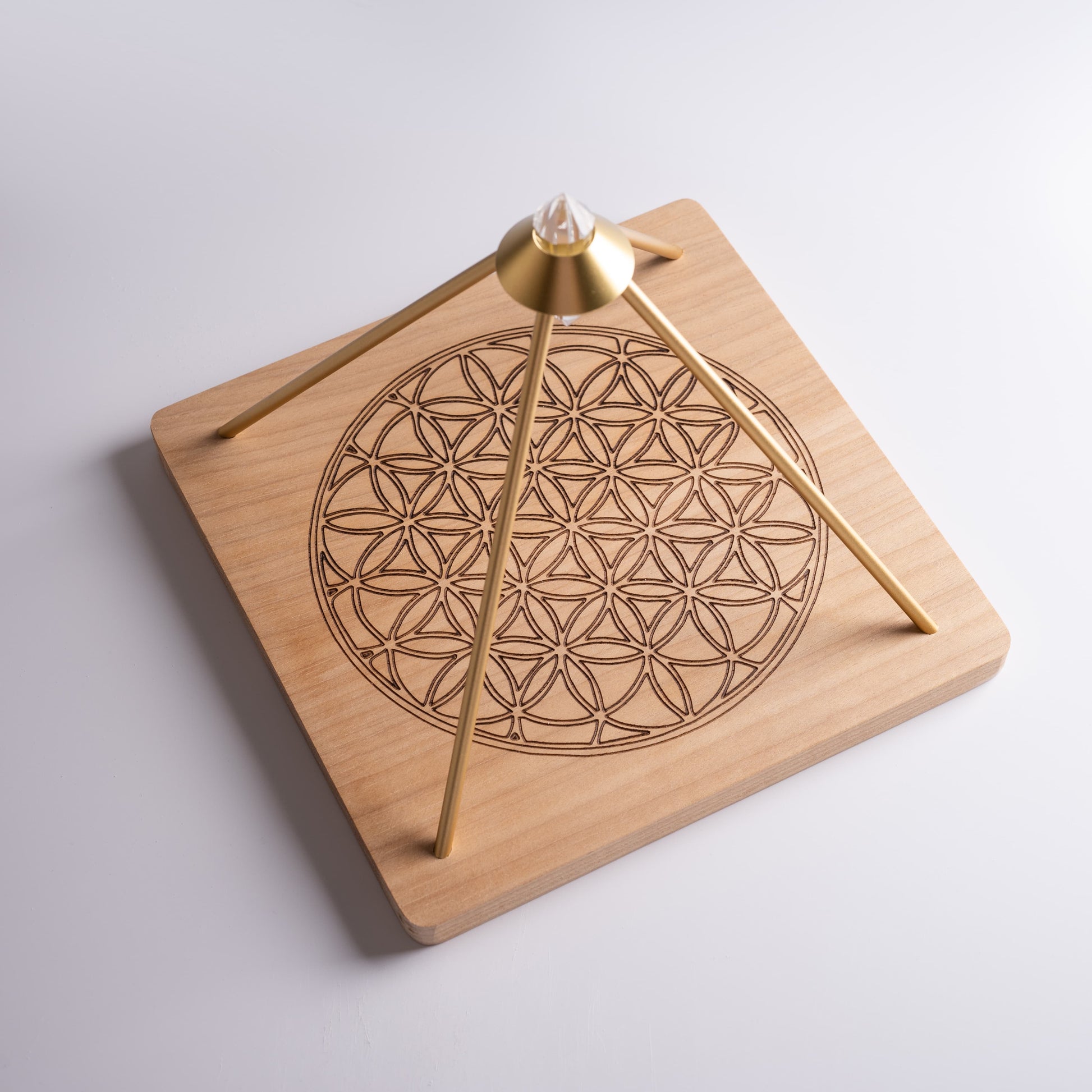 Close-up of crystal charging grid with authentic crystals and copper pyramid.