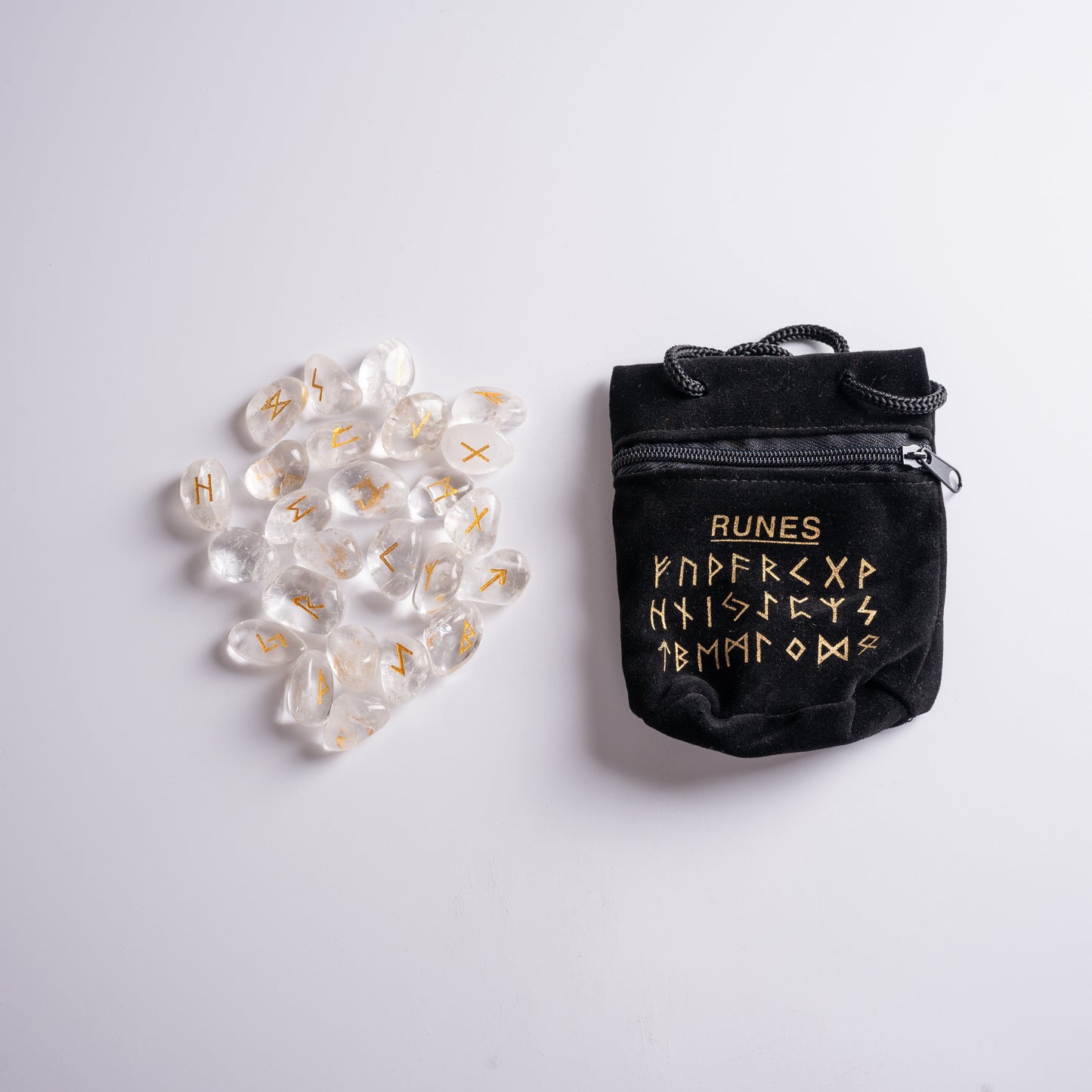 Crystal of destiny runes of magic stored in a luxurious velvet pouch.