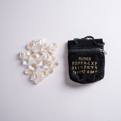 Crystal of destiny runes of magic stored in a luxurious velvet pouch.