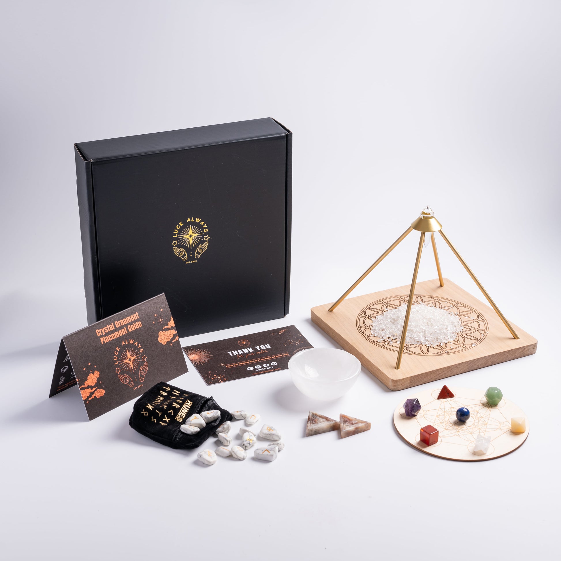Tools for balance and focus, featuring sacred symbols, grids, and amulets for clarity and harmony.