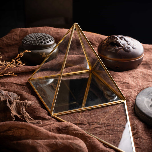 Pyramid box for charging crystals, amulets, and sacred objects.