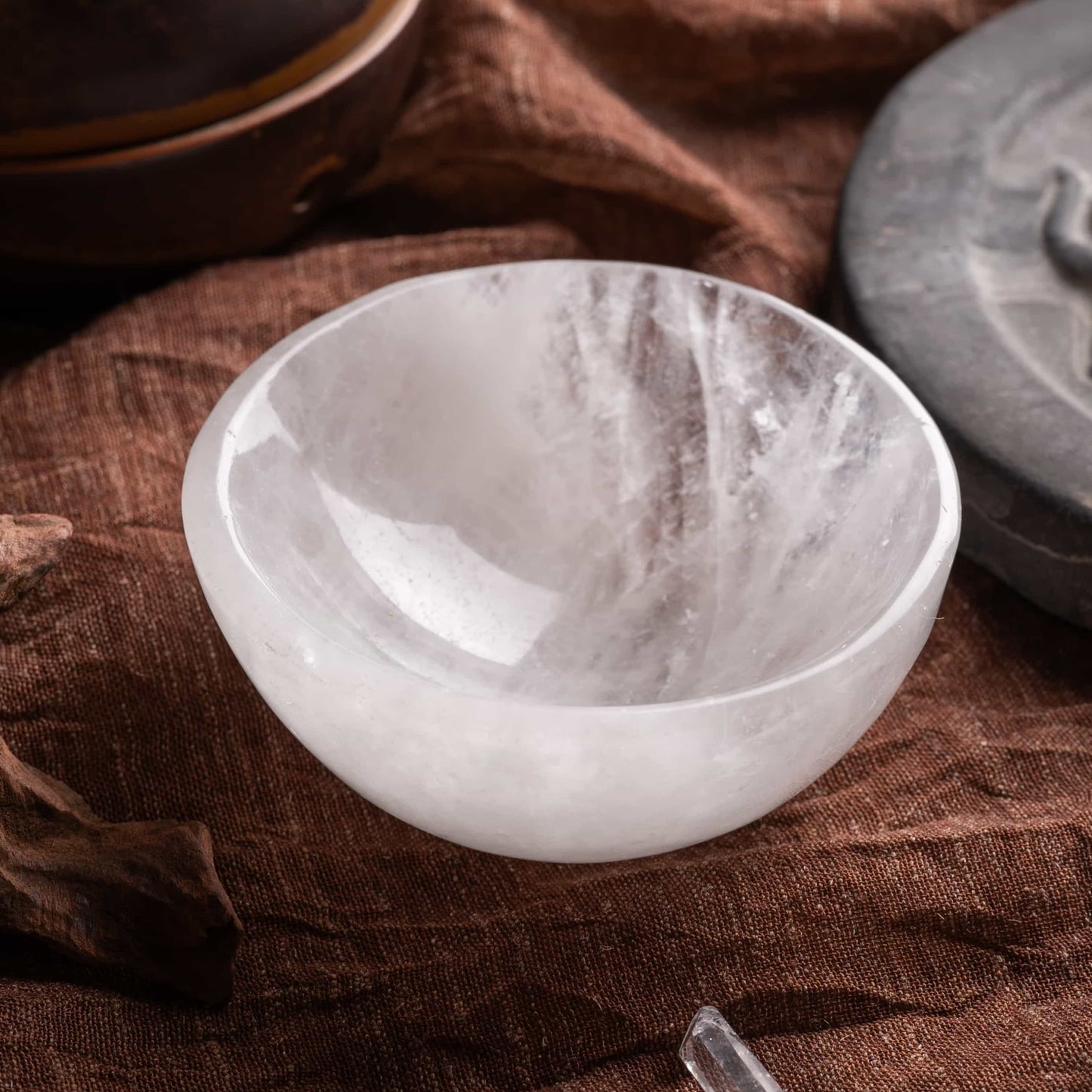 Selenite crystal bowl for charging and cleansing energy.