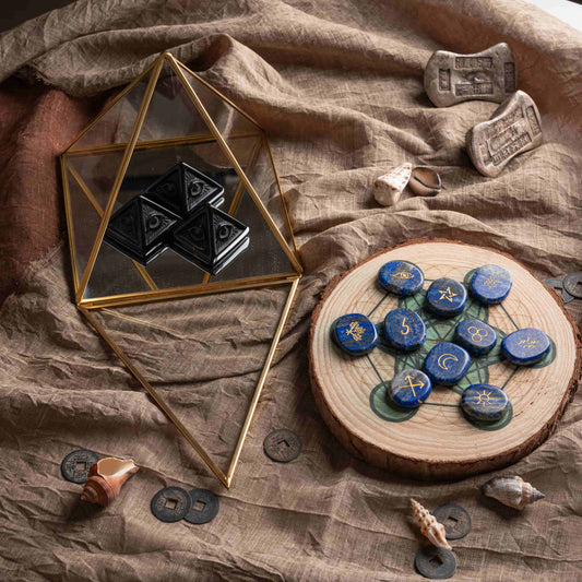 Wealth Energy Full-Activation crystal set with sacred geometry, runes, pyramids, and protective charms.
