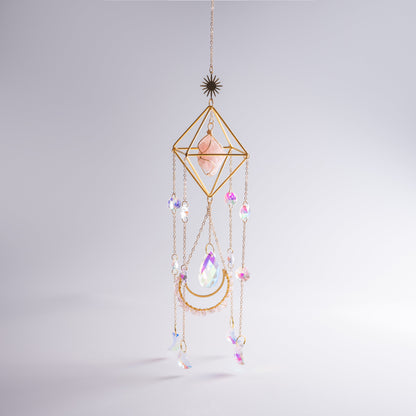 Window crystal suncatcher casting colorful light across a sacred space.